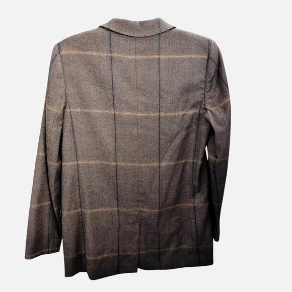 Peserico Made in Italy Brown Plaid Wool-Blend Single-Button Blazer Jacket UNISEX - Picture 6 of 6